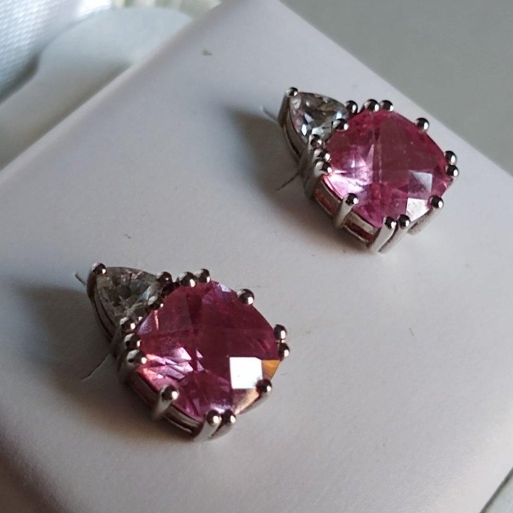 PINK SAPPHIRE AND WHITE TOPAZ STR. SILVER EARRINGS. NWT